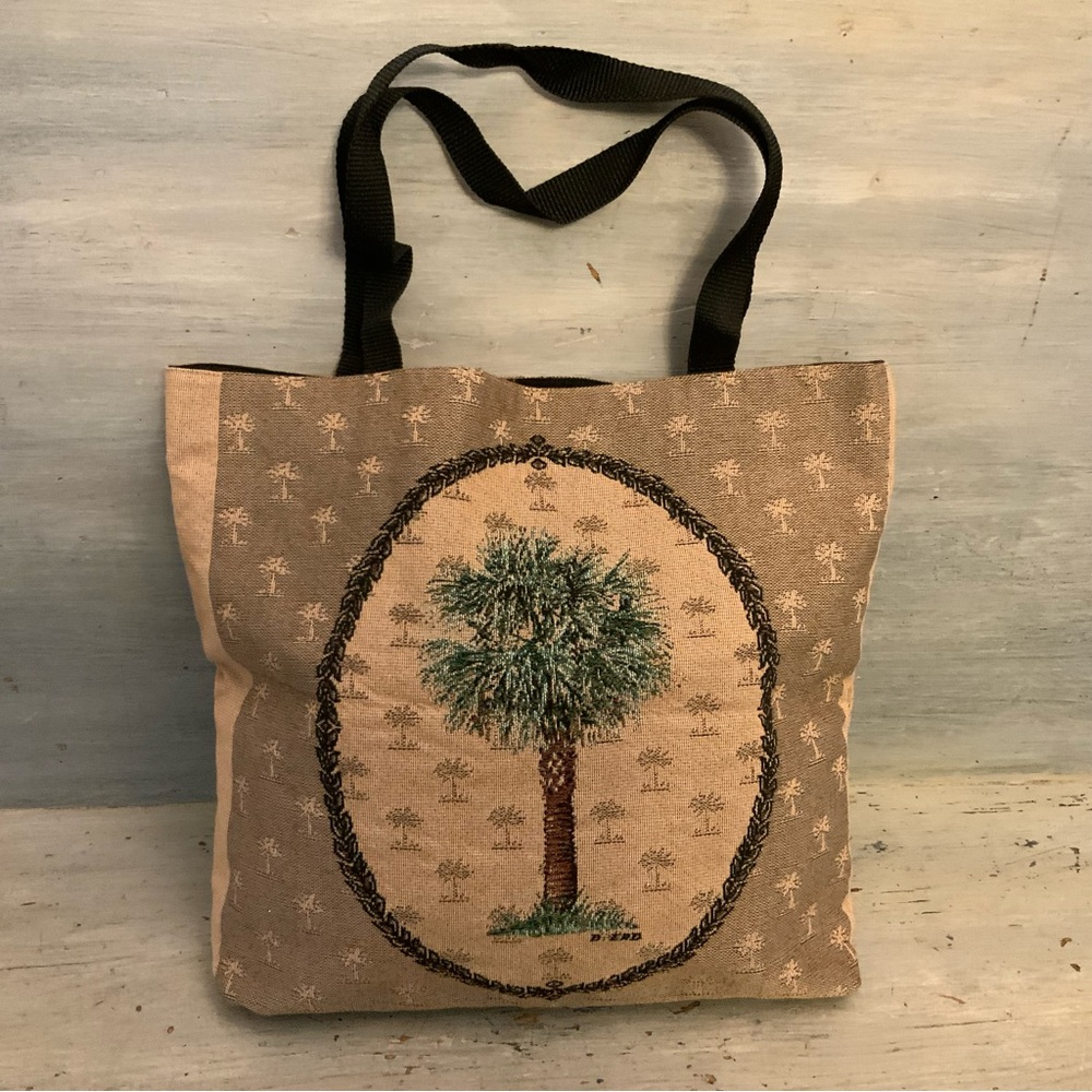 Scene Weaver Embroidered Palm‎ Tree Canvas Tote Bag 14x13x3 Like New